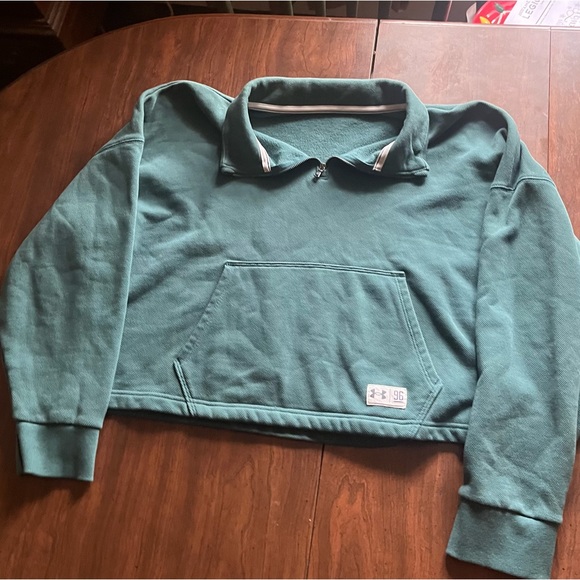 Under Armour Forest Green M/L Loose Crop Casual Spring Fall 1/4 Zip Sweatshirt - Picture 5 of 11